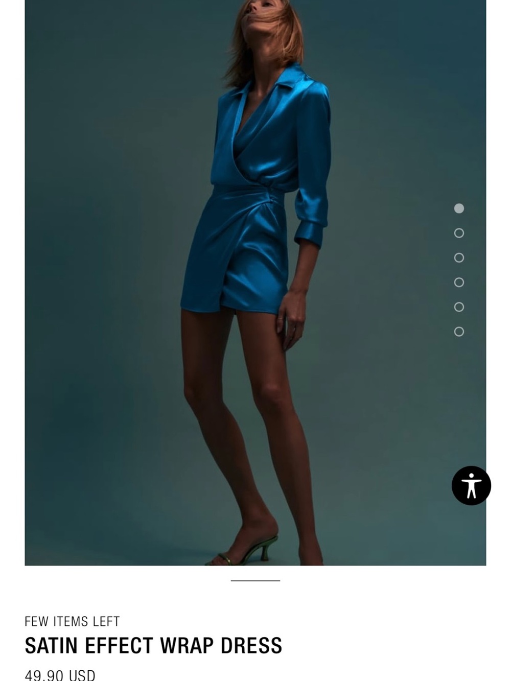 Zara Satin-Effect Wrap Mini Dress in Teal Blue